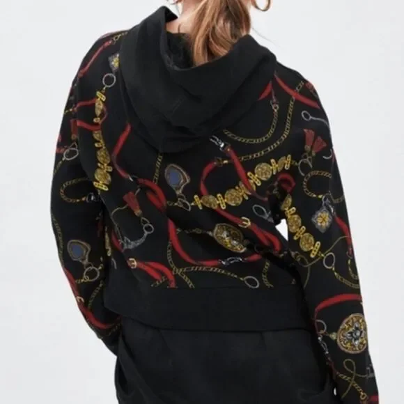 (N3) Zara chain print hoodie size S - Picture 1 of 8